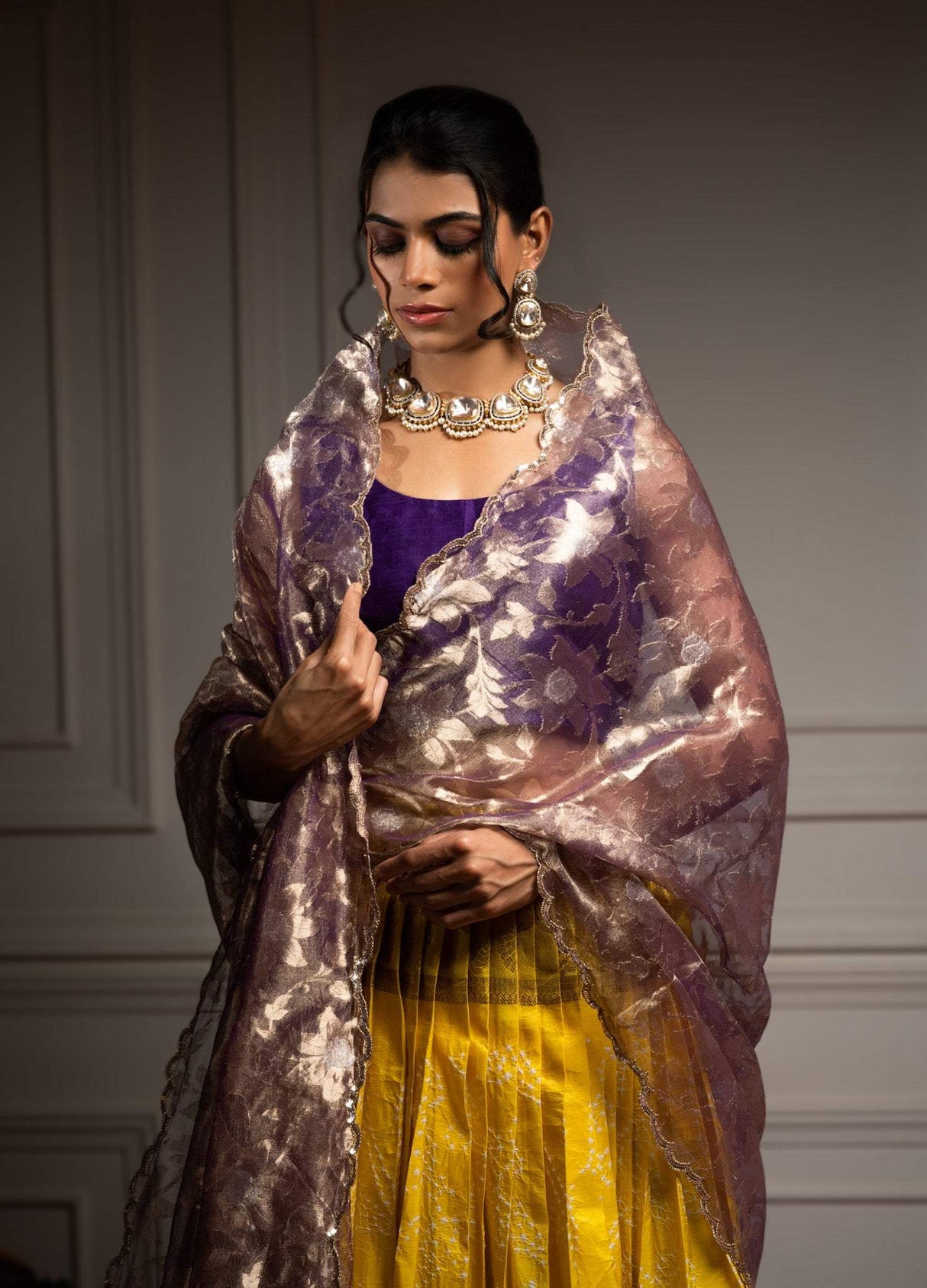 Pure Handloom Kanjeevaram Silk Bandhani Lehenga With Tissue Dupatta