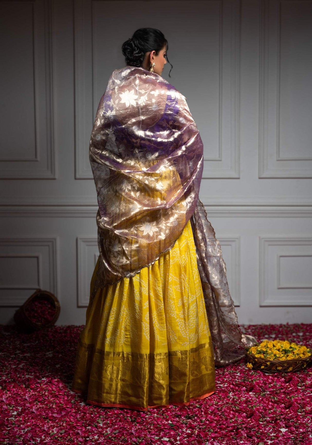 Pure Handloom Kanjeevaram Silk Bandhani Lehenga With Tissue Dupatta