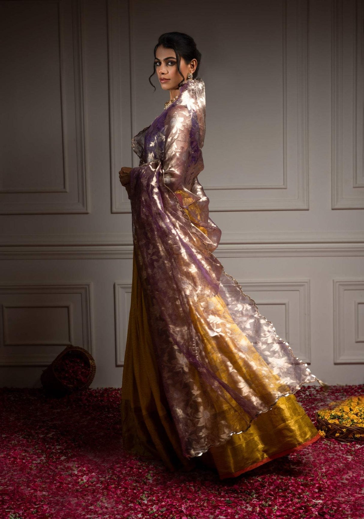 Pure Handloom Kanjeevaram Silk Bandhani Lehenga With Tissue Dupatta