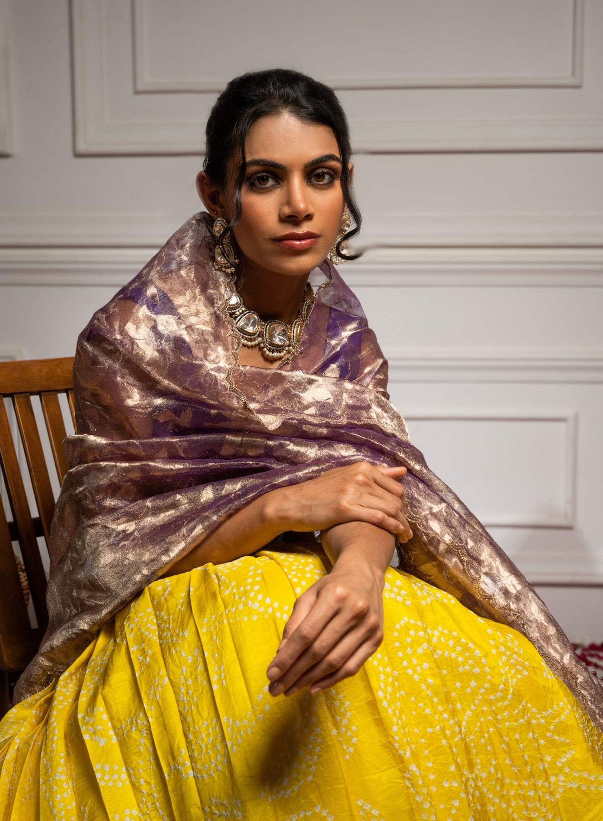 Pure Handloom Kanjeevaram Silk Bandhani Lehenga With Tissue Dupatta