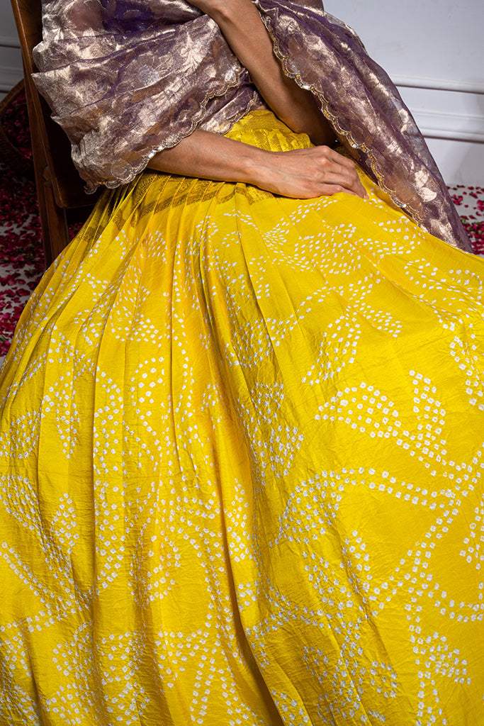 Pure Handloom Kanjeevaram Silk Bandhani Lehenga With Tissue Dupatta