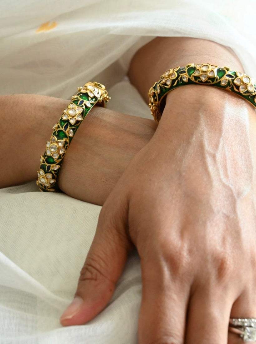 Super Exclusive Handcrafted 92.5 Silver Meenakari Pair of Kadas