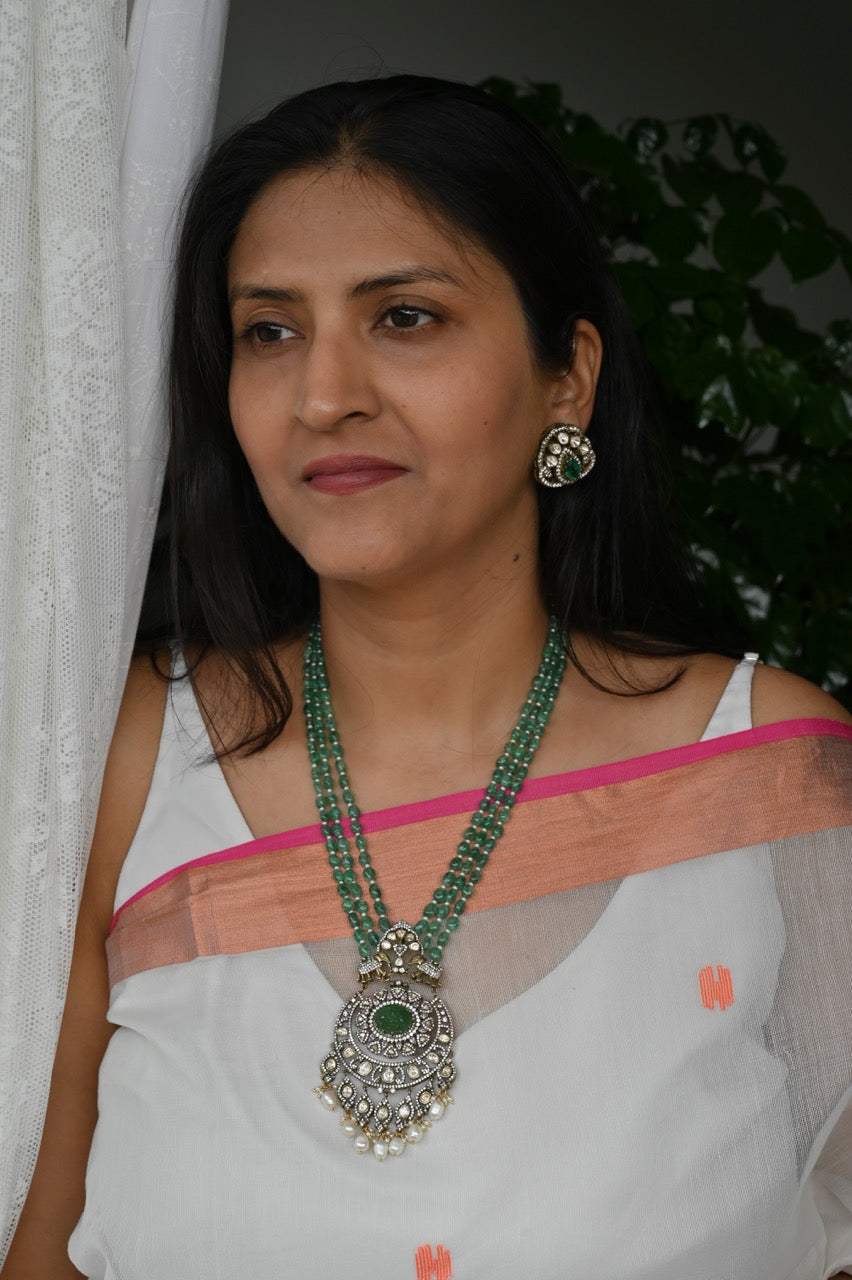 Celestial Green - Handcrafted 92.5 Silver Moissanite Pendant Necklace with Earrings