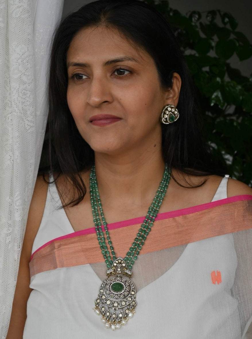 Celestial Green - Handcrafted 92.5 Silver Moissanite Pendant Necklace with Earrings