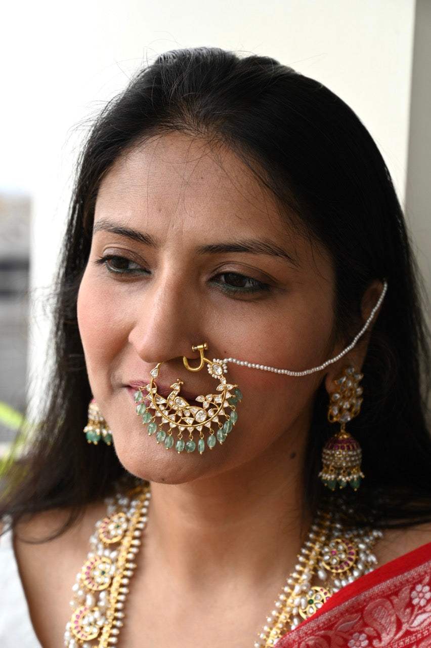 Mor Leela Handcrafted 92.5 Silver Peacock Nath