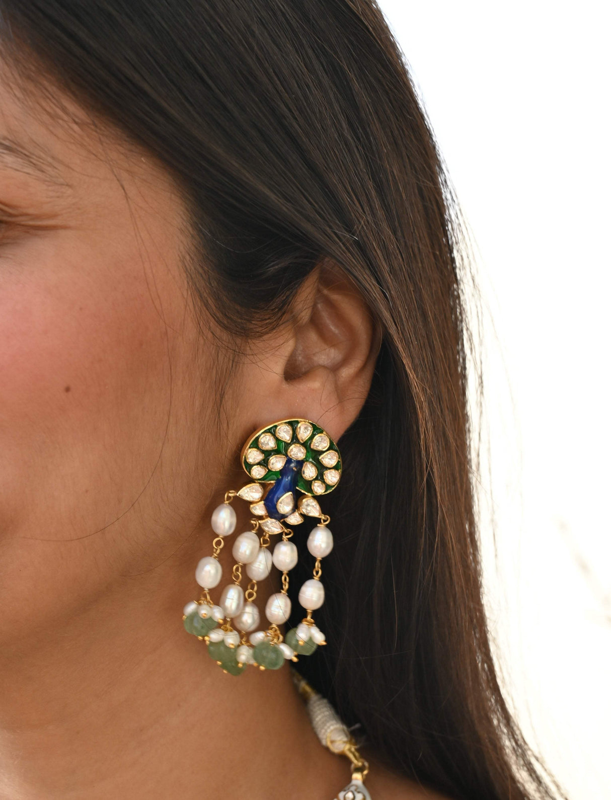 Peacock Theme Green & Blue Handcrafted 92.5 Silver Meenakari Earrings