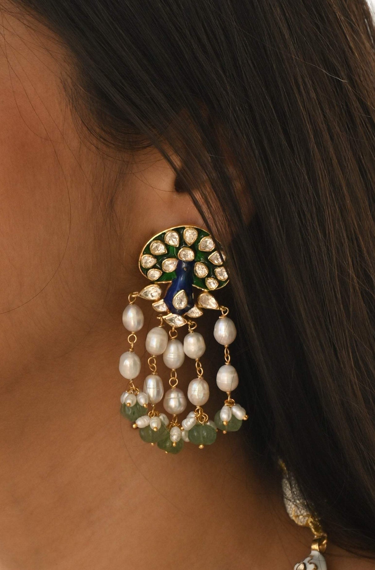 Peacock Theme Green & Blue Handcrafted 92.5 Silver Meenakari Earrings