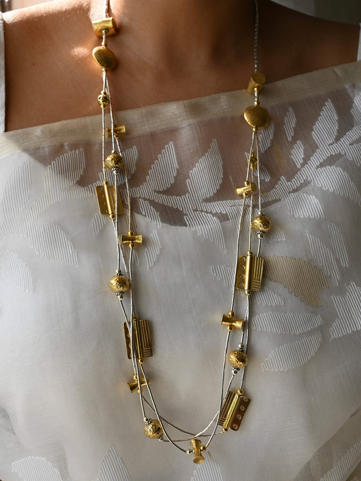 Contemporary Two-Tone Long Chain Necklace made using 92.5 Silver