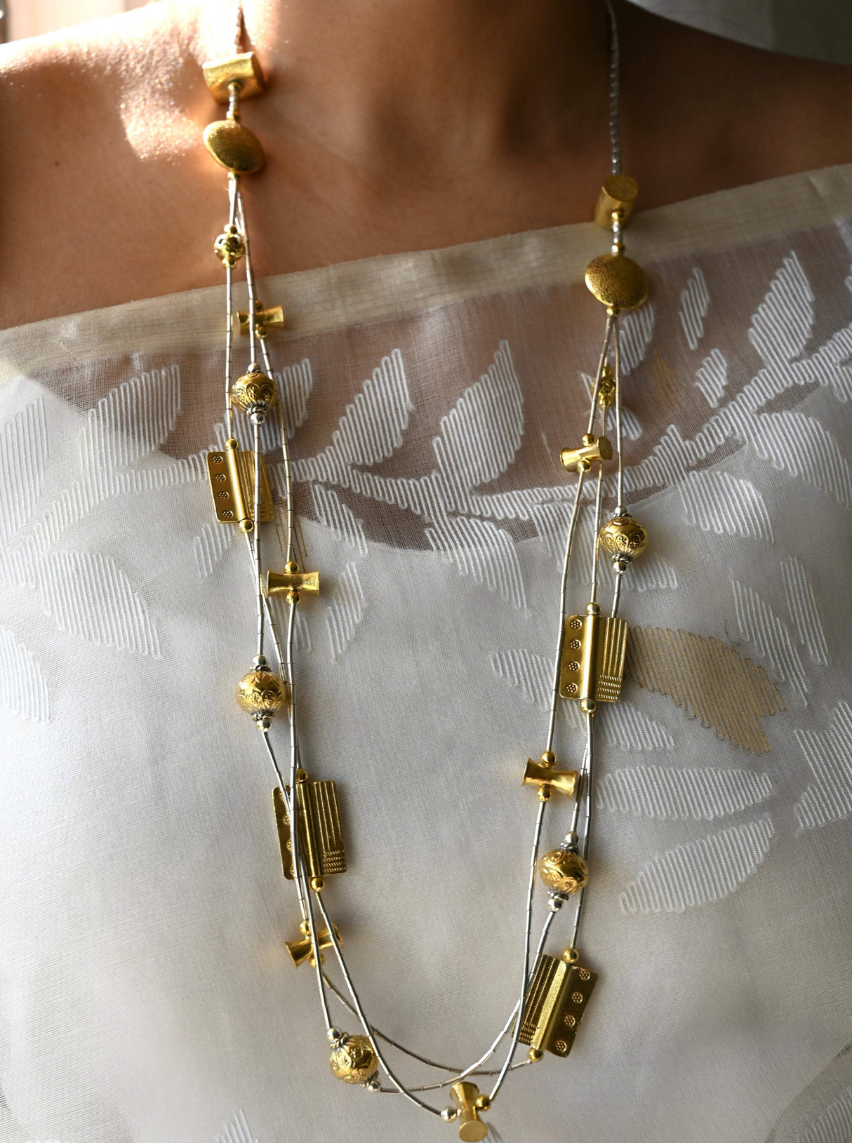 Contemporary Two-Tone Long Chain Necklace made using 92.5 Silver