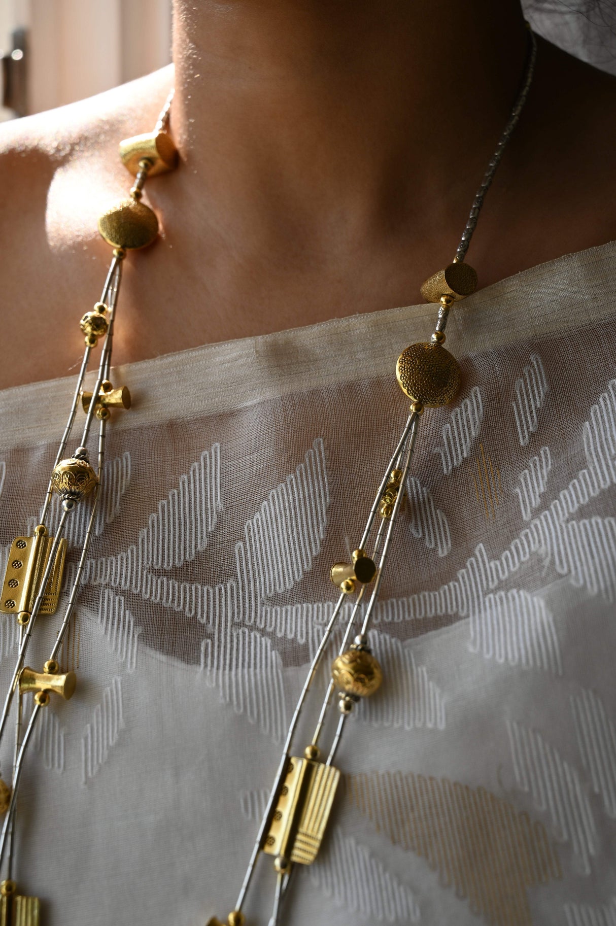 Contemporary Two-Tone Long Chain Necklace made using 92.5 Silver