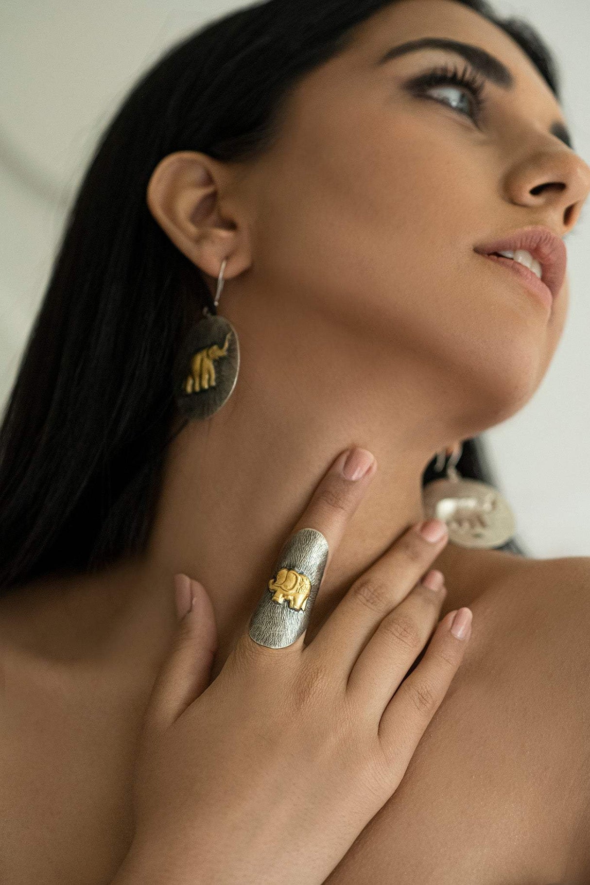 Elephant Theme Two Tone 92.5 Silver Ring