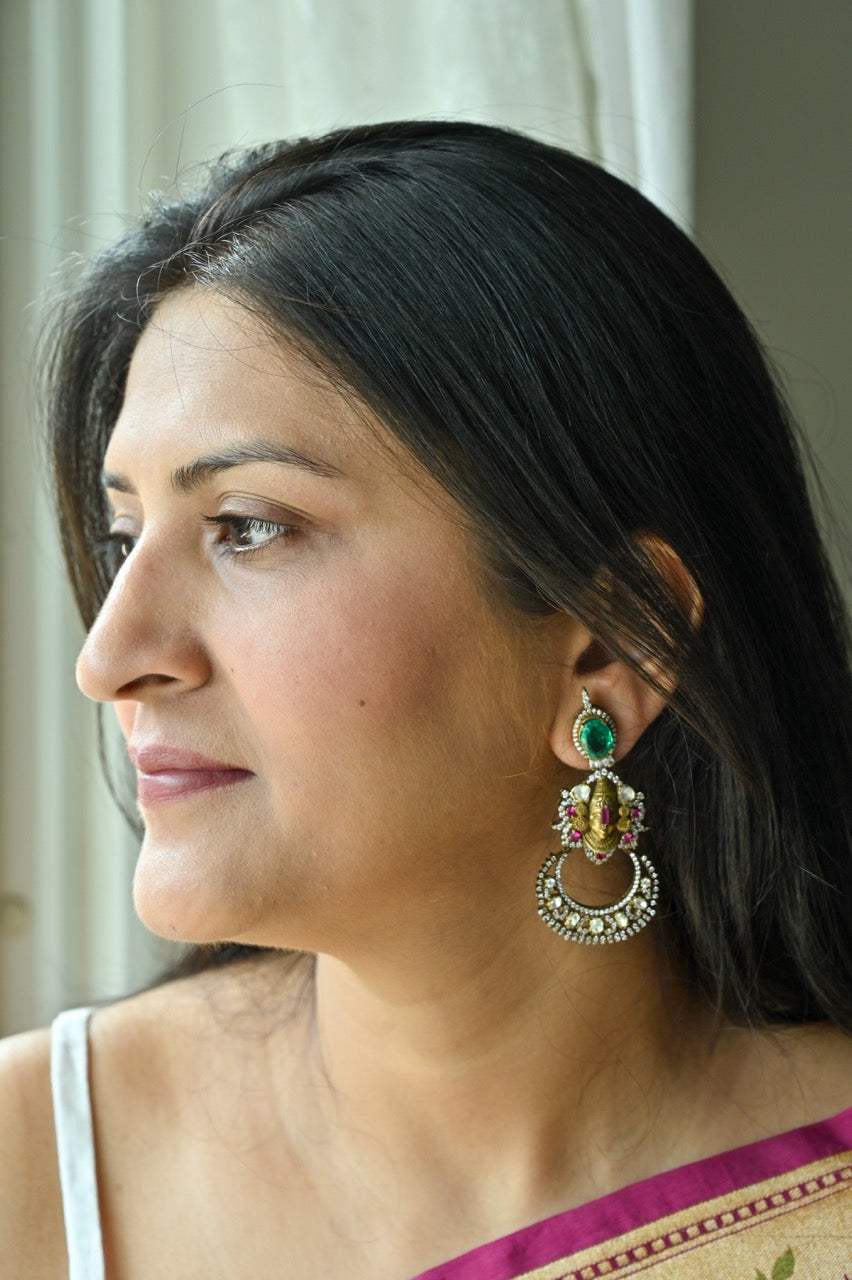 Victorian Style Vishu Theme Handcrafted 92.5 Silver Earrings