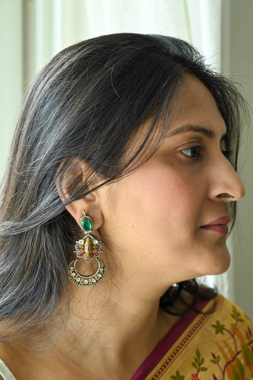 Victorian Style Vishu Theme Handcrafted 92.5 Silver Earrings