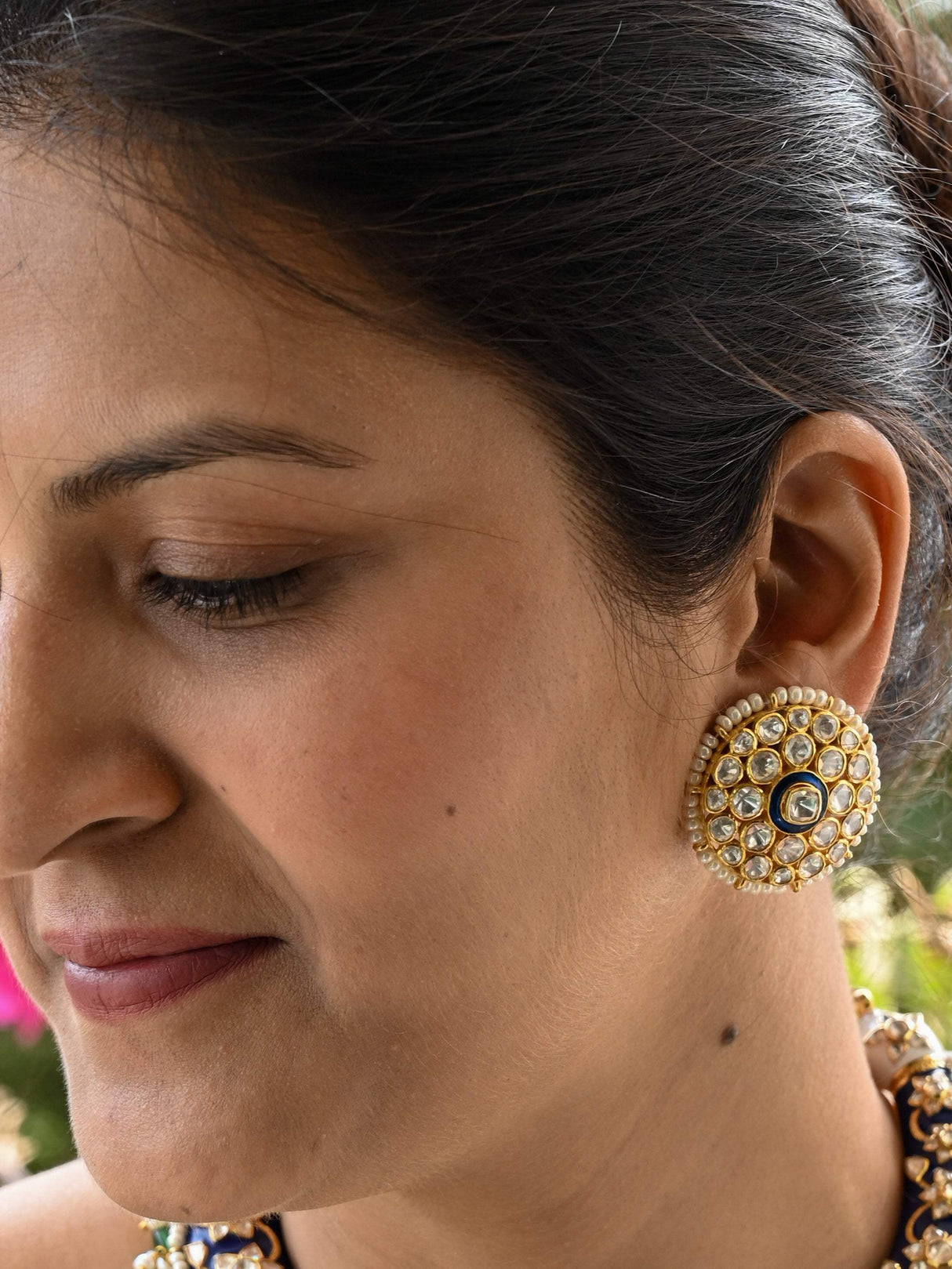 Handcrafted 92.5 Silver Blue Meenakari Earrings with Moissanite Polki