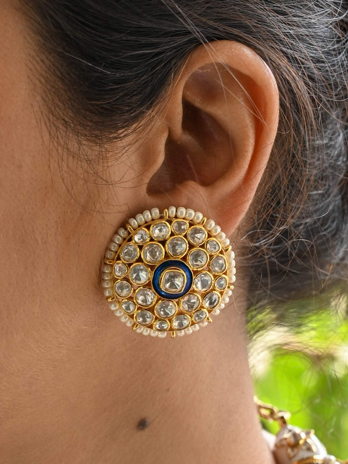 Handcrafted 92.5 Silver Blue Meenakari Earrings with Moissanite Polki