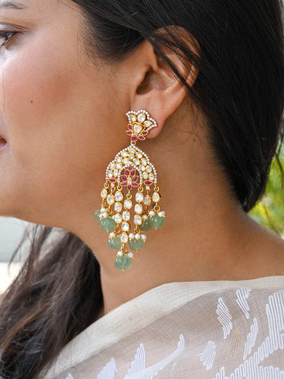 Nawabi Noor Handcrafted 92.5 Silver Moissanite Polki Earrings