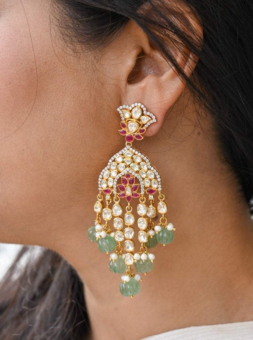 Nawabi Noor Handcrafted 92.5 Silver Moissanite Polki Earrings