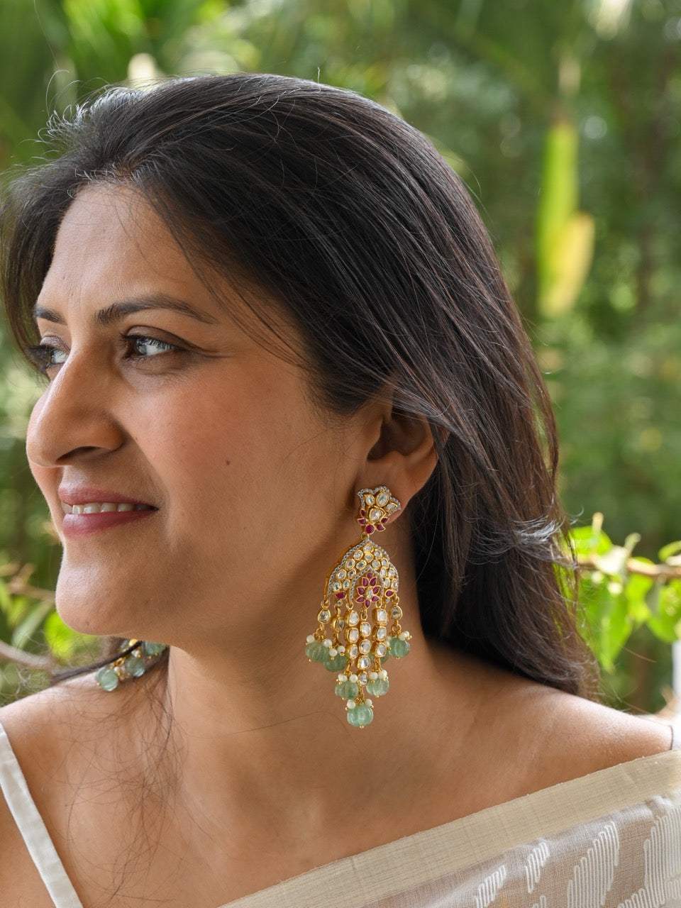 Nawabi Noor Handcrafted 92.5 Silver Moissanite Polki Earrings