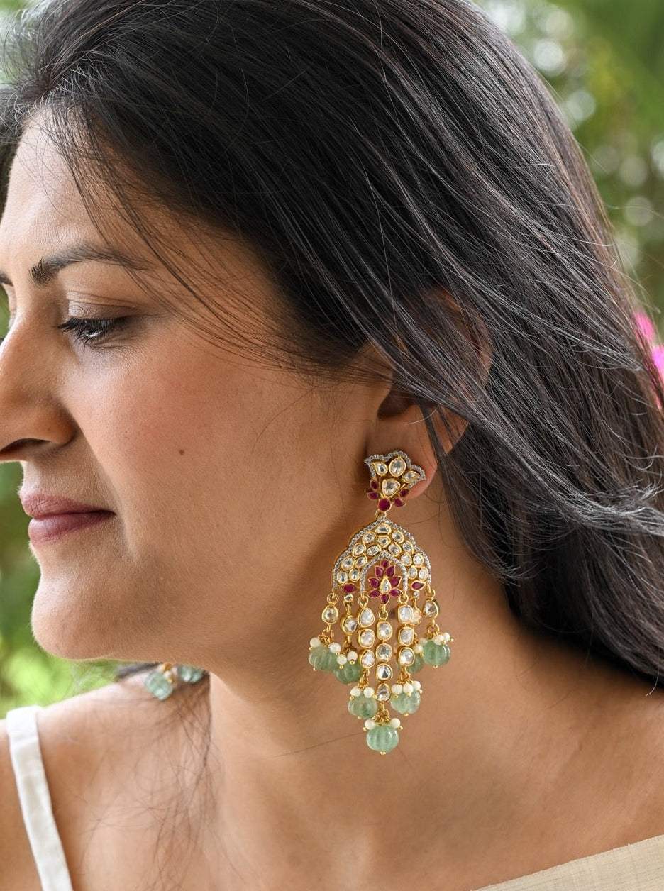 Nawabi Noor Handcrafted 92.5 Silver Moissanite Polki Earrings