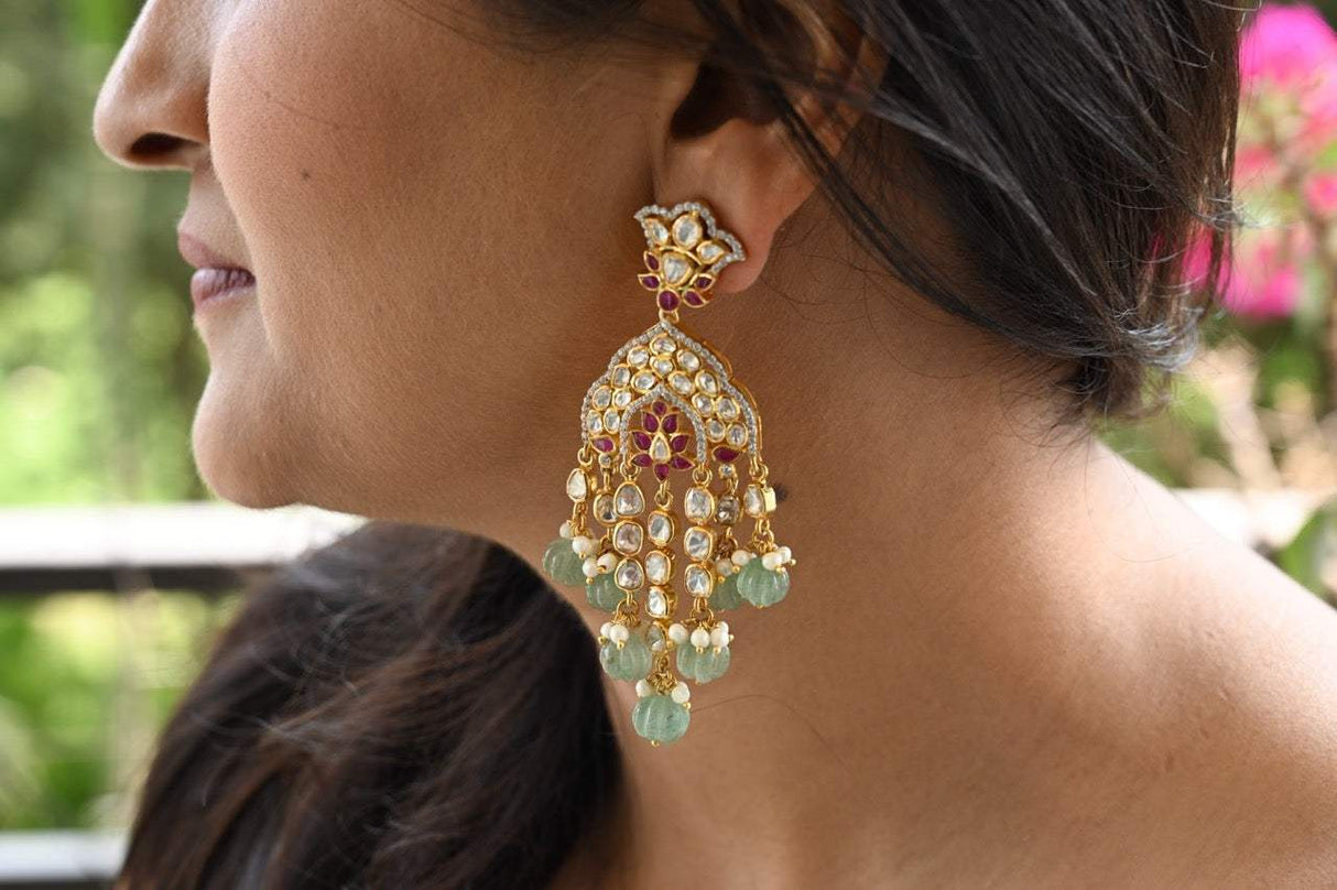 Nawabi Noor Handcrafted 92.5 Silver Moissanite Polki Earrings