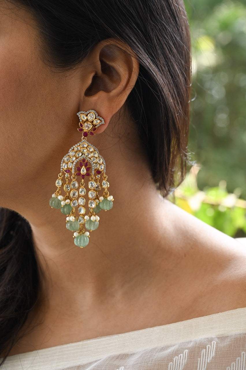 Nawabi Noor Handcrafted 92.5 Silver Moissanite Polki Earrings