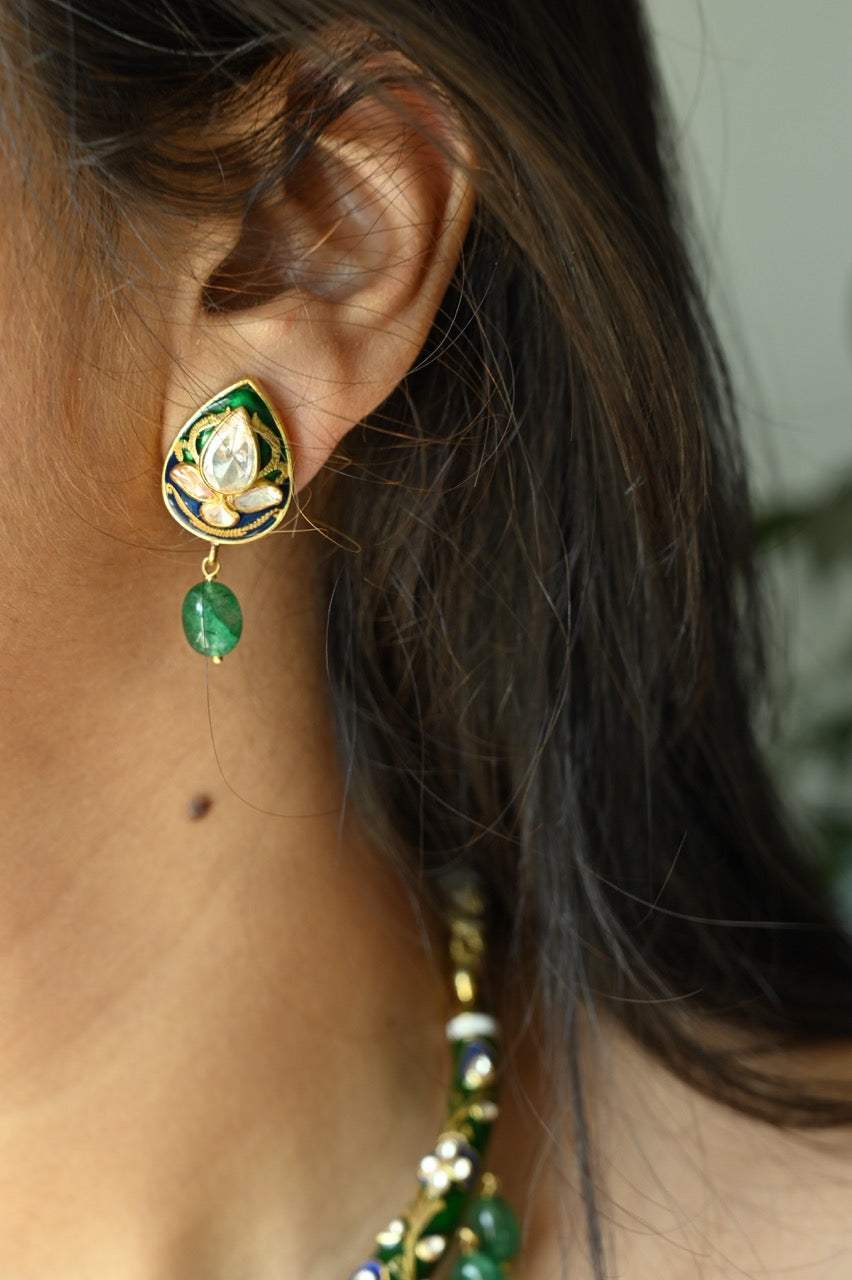 Meen Manjari - Handcrafted 92.5 Silver Meenakari Hasli with Earrings