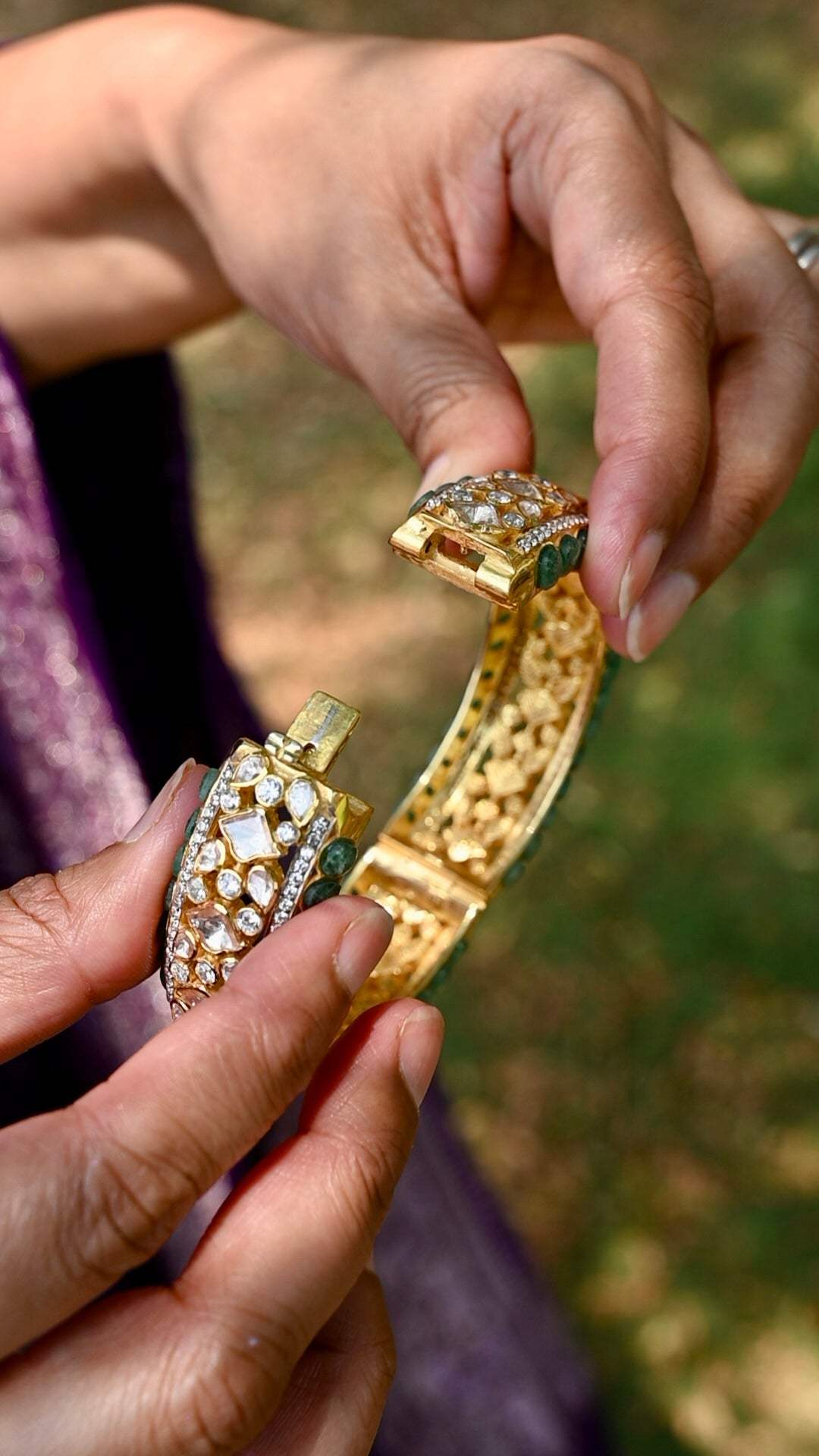 Shahi Jadau Kada Handcrafted Using 92.5 Silver Statement Moissanite Polki