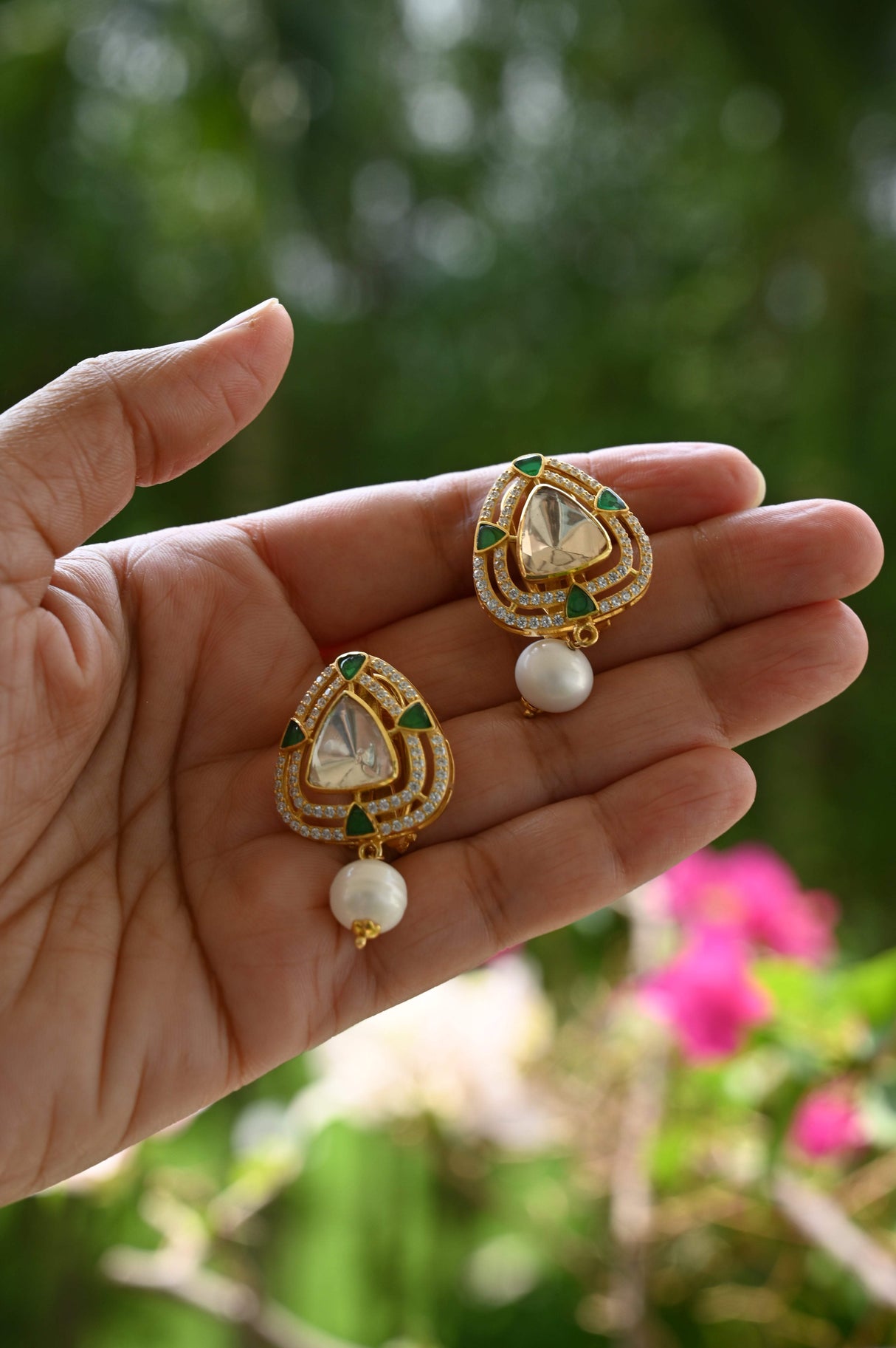 Green Royale Pendant Set - Handcrafted 92.5 Silver Pendant and Earring Set with Imitation Green Emerald