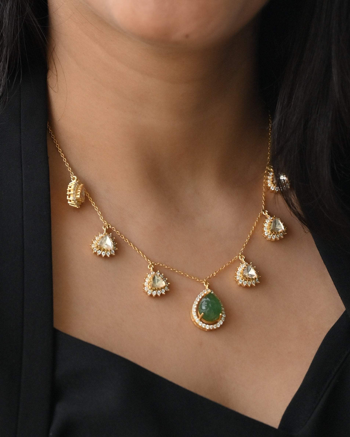 Aventurine Whisper Necklace Set Handcrafted Using 92.5 Silver