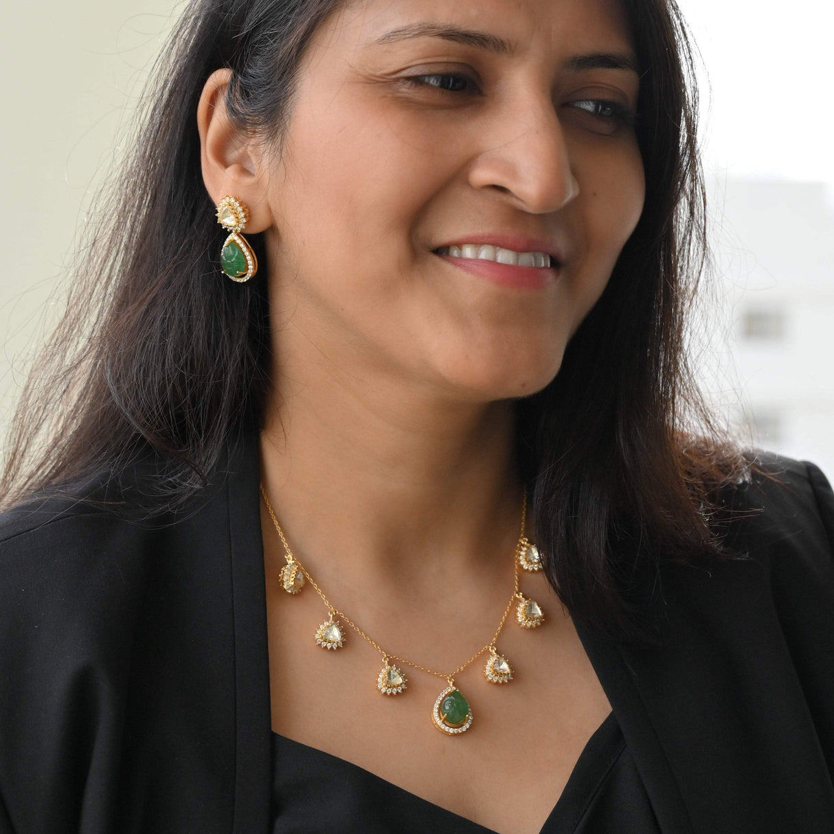 Aventurine Whisper Necklace Set Handcrafted Using 92.5 Silver