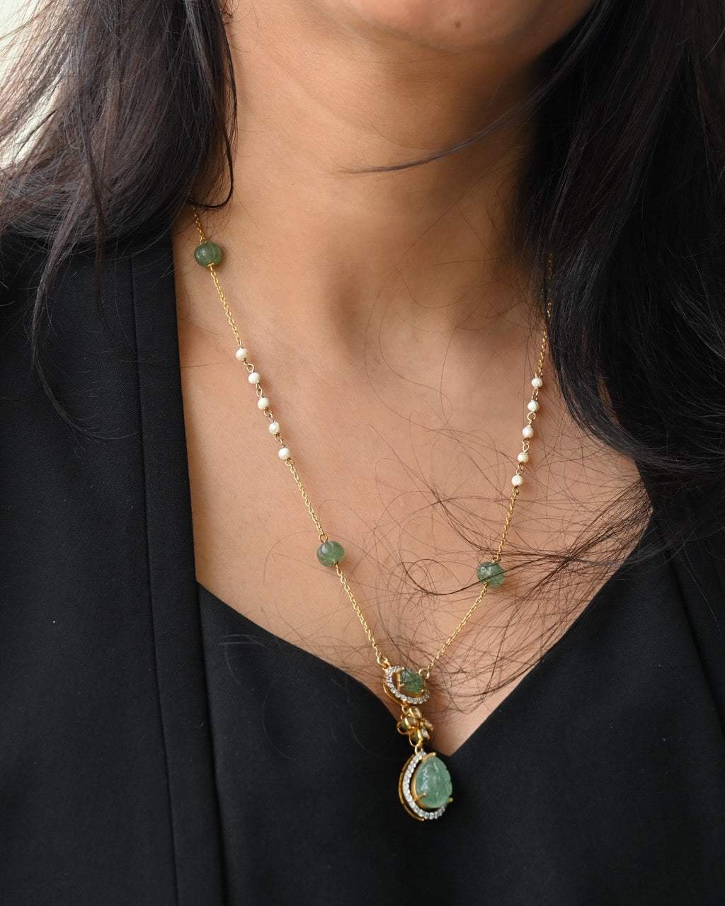 Verdant Grace Handcrafted 92.5 Silver Pendant and Earring Set