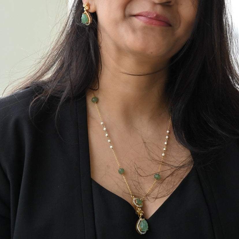 Verdant Grace Handcrafted 92.5 Silver Pendant and Earring Set