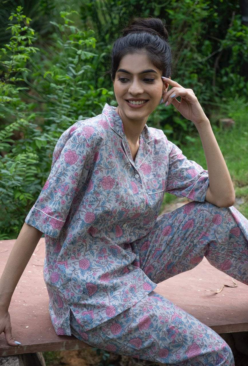 Cotton Handblock Printed Pajama Set
