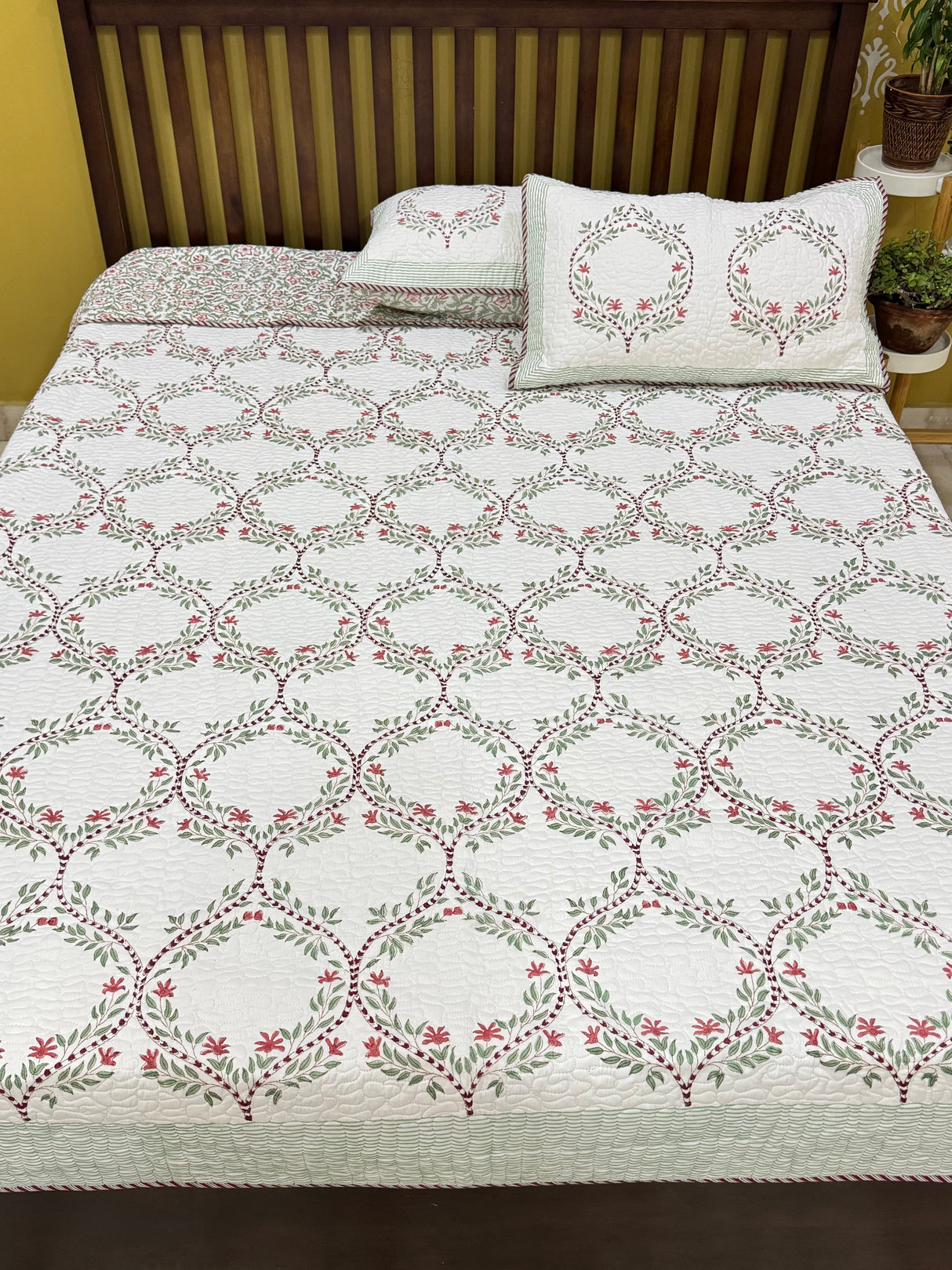 KING Size Quilted Blockprint REVERSIBLE Mulmul Bedcover (108*108 inches)