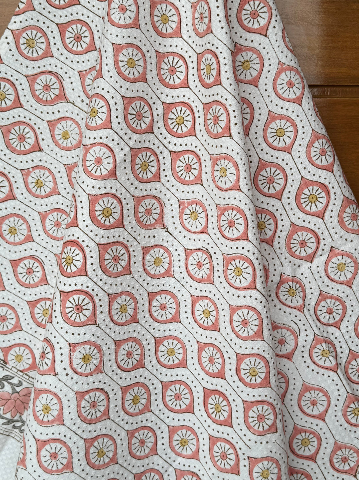Chic Peach Blockprint Cotton Towel – Waffle Weave