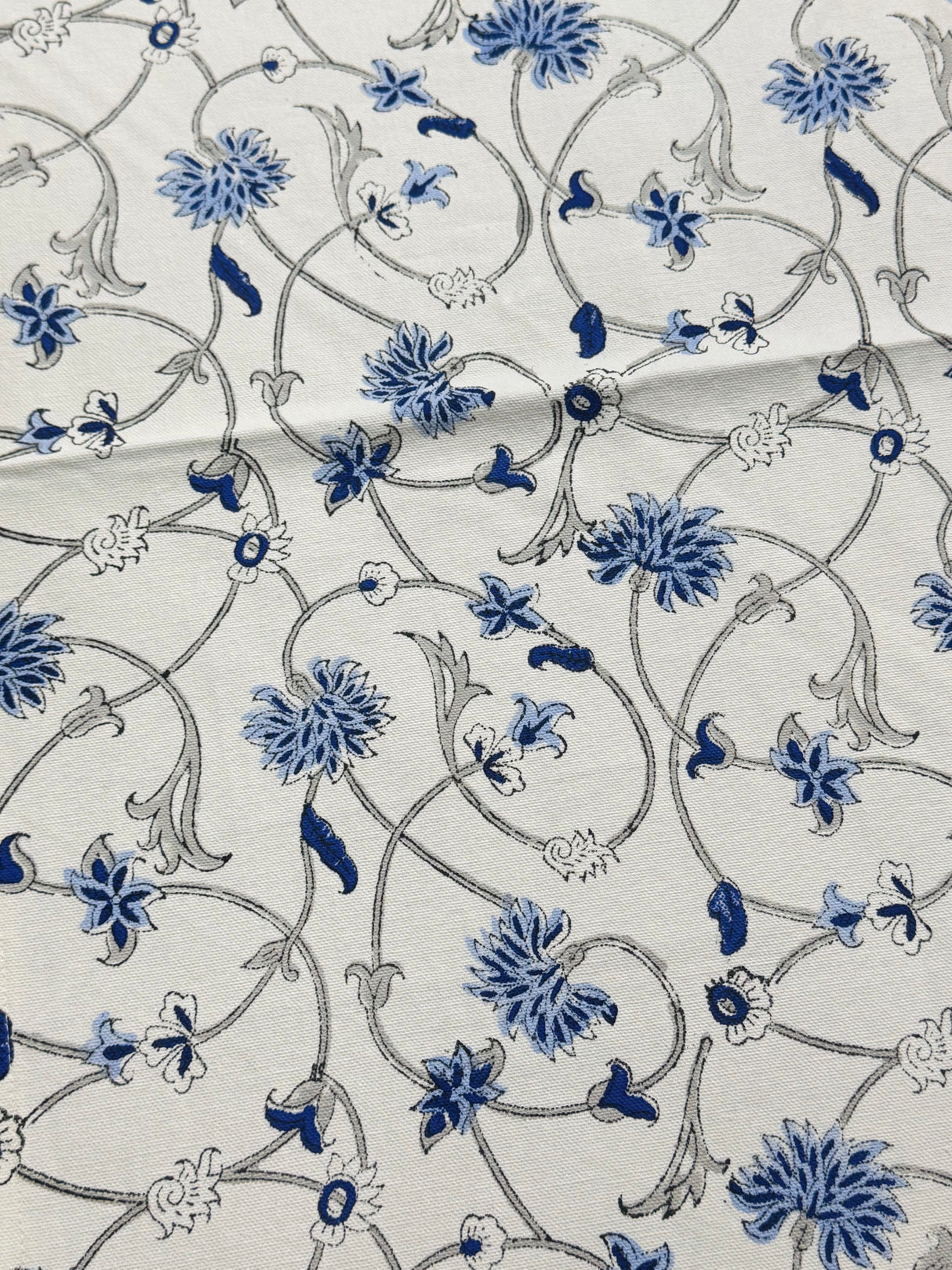 Elegant Blue Blockprint Cotton Table Runner
