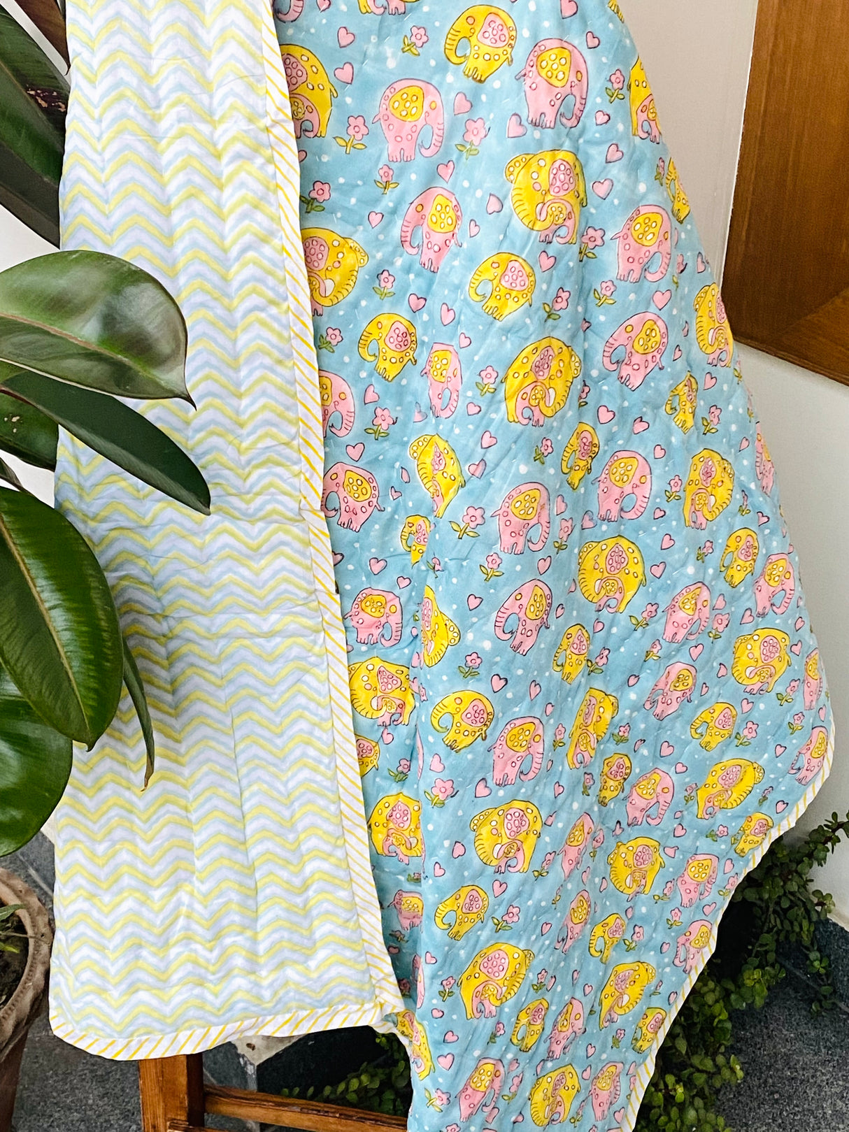 Elephant Blockprint Kids Quilt