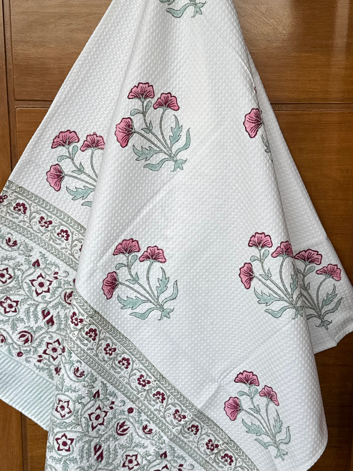 Fancy Floral Blockprint Cotton Towel – Waffle Weave