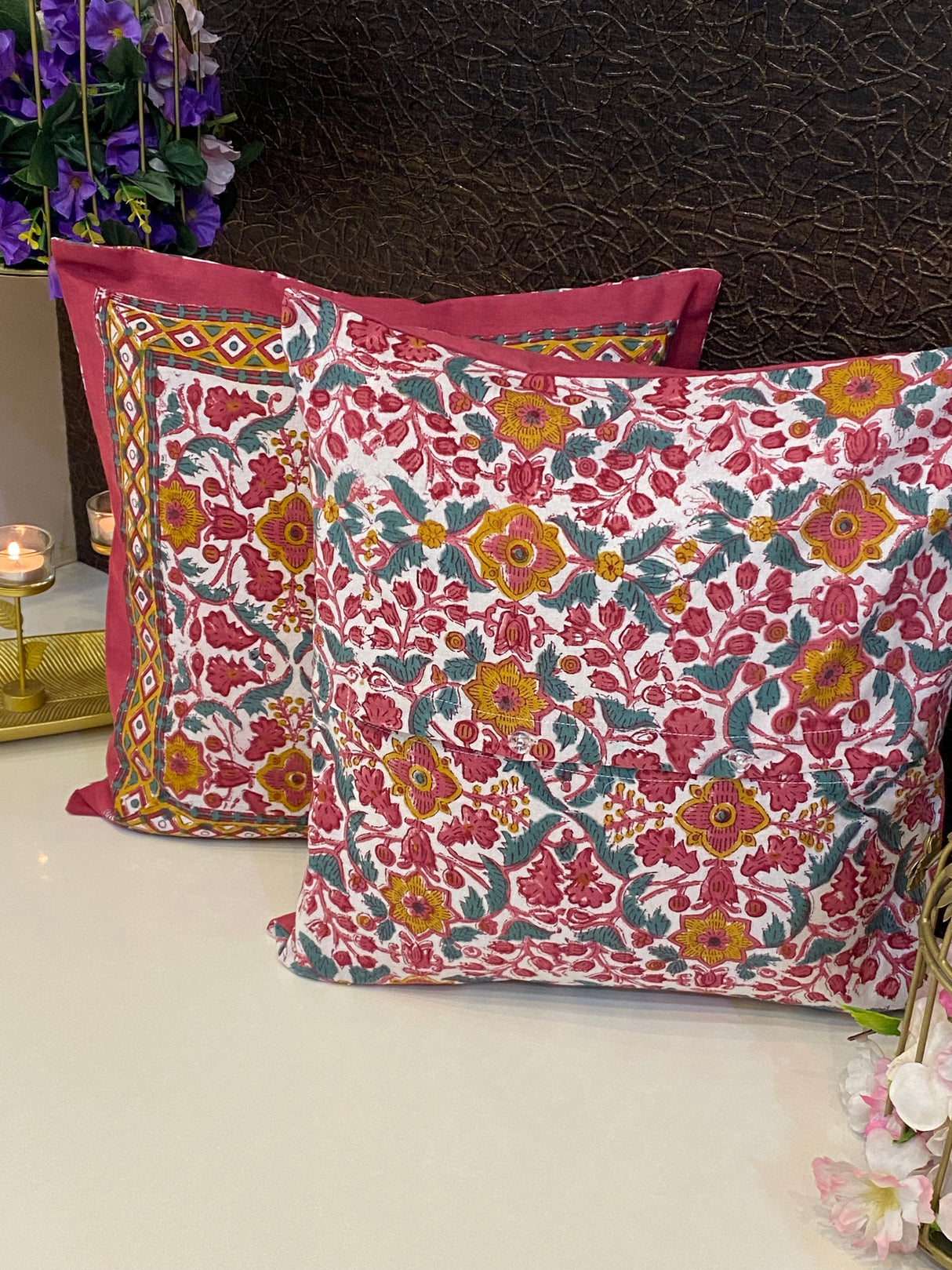 Pair of Handblock Printed Cushion Covers- 16*16 inches