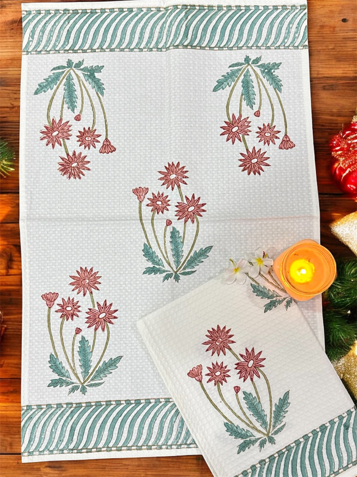 Vibrant Blockprint Cotton Hand Towel- Set of 2