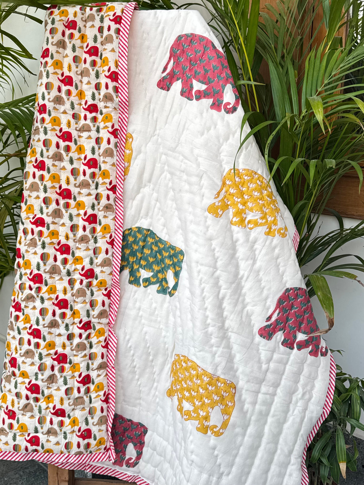 Elephant Blockprint Kids Quilt