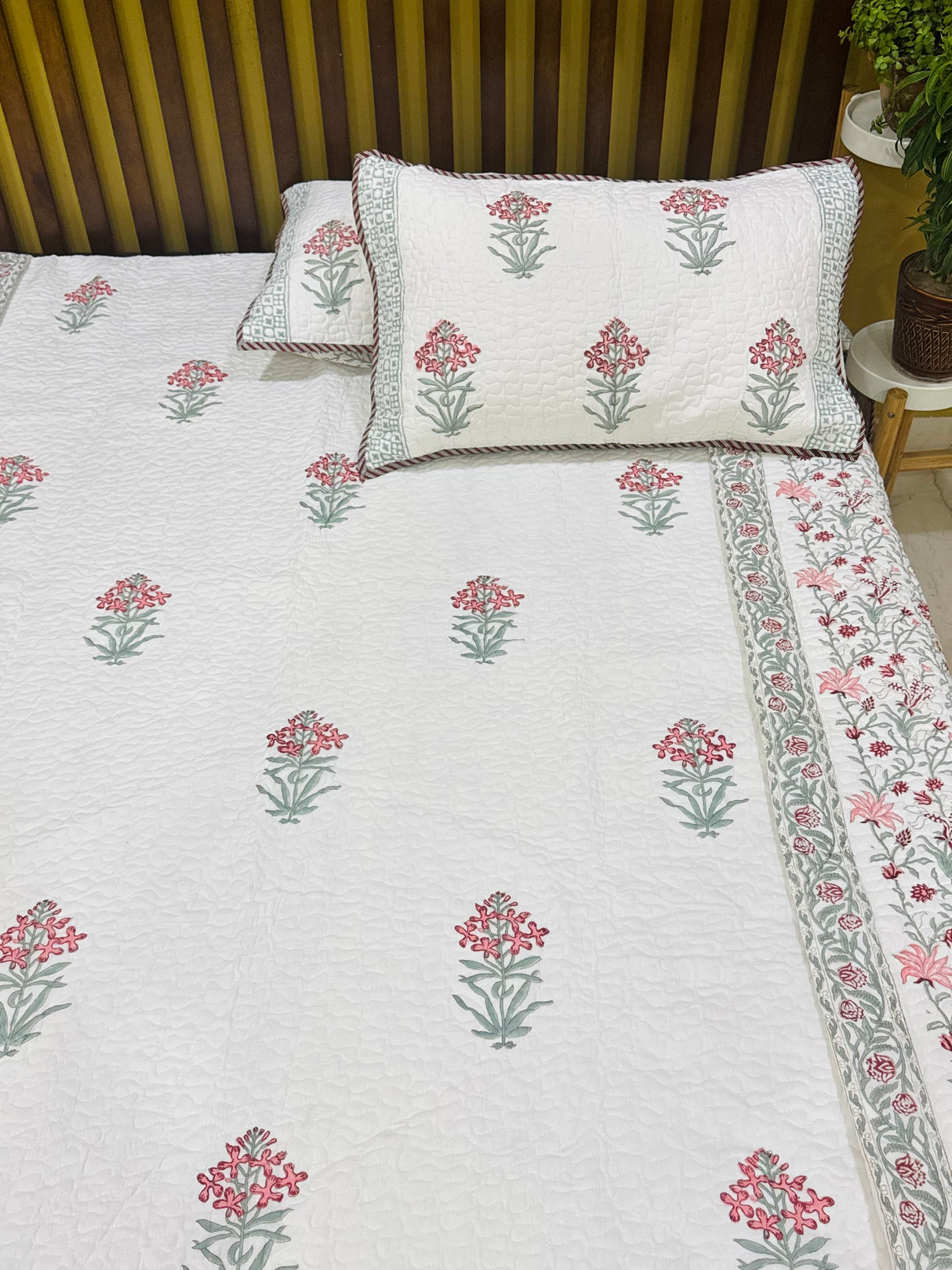 KING Size Quilted Blockprint REVERSIBLE Mulmul Bedcover (108*108 inches)
