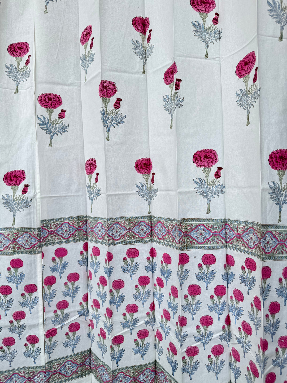 Pair of Pink Blockprint Cotton Curtain (Set of 2)