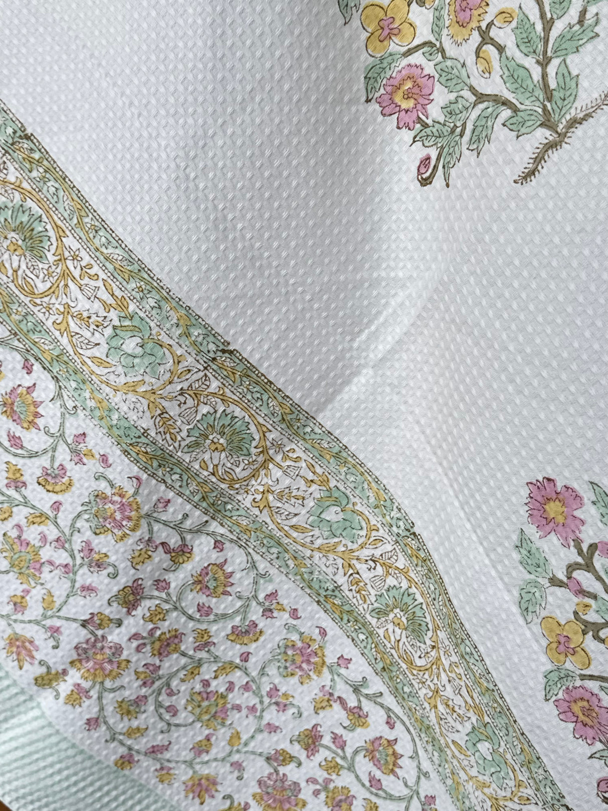 Pastel Floral Blockprint Cotton Towel- Waffle Weave