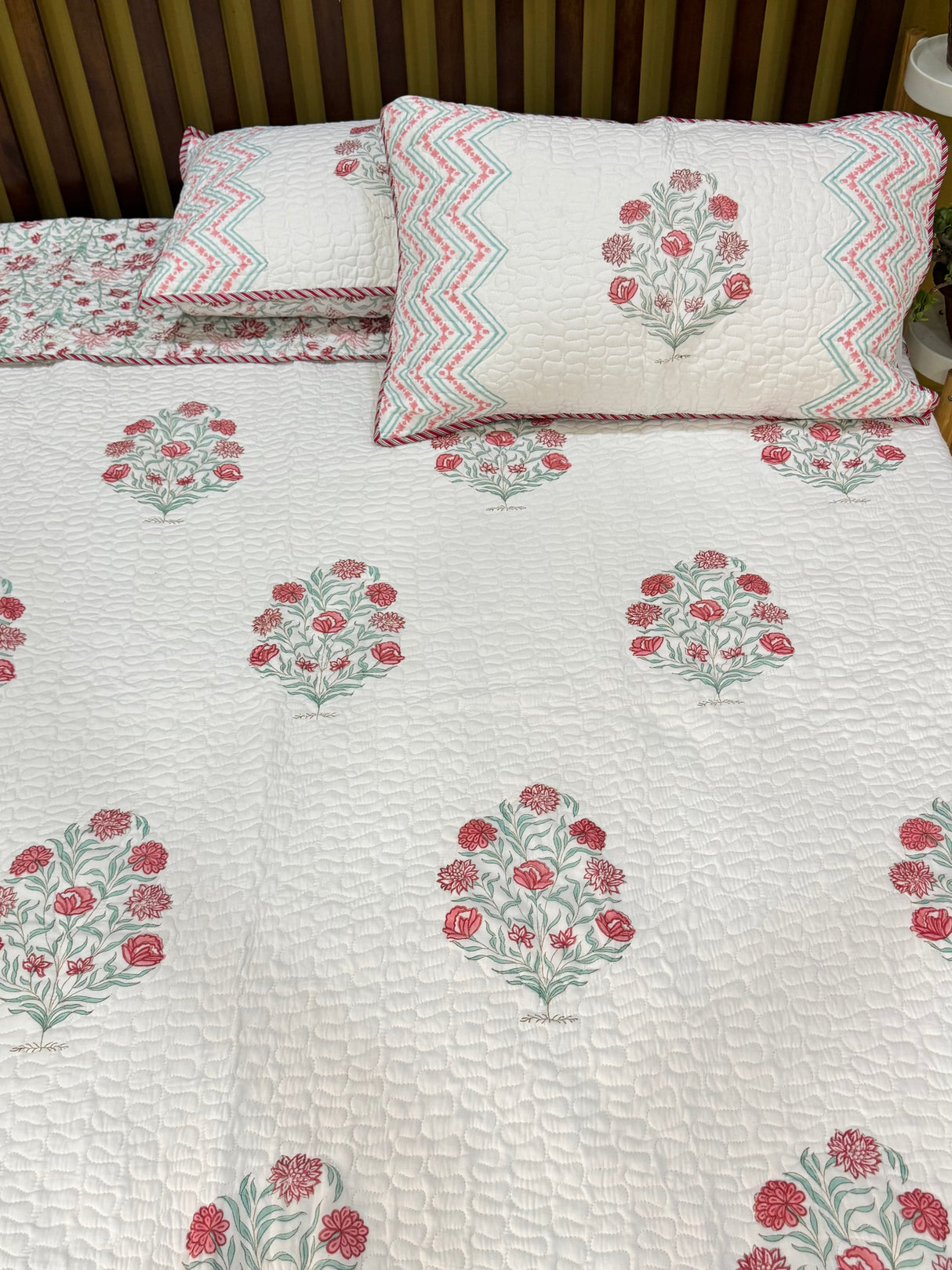 KING Size Quilted Blockprint REVERSIBLE Mulmul Bedcover (108*108 inches)