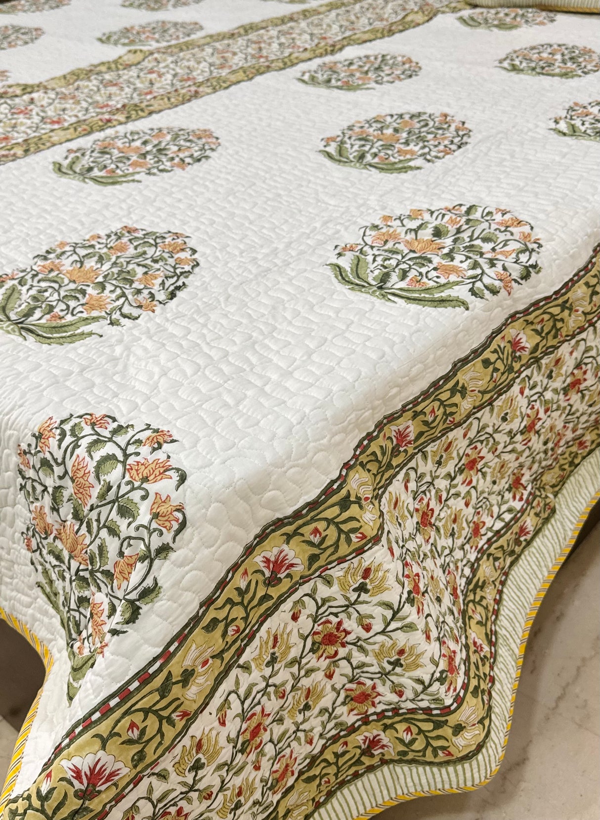 Double Size Quilted Blockprint REVERSIBLE Mulmul Bedcover (90*108 inches)