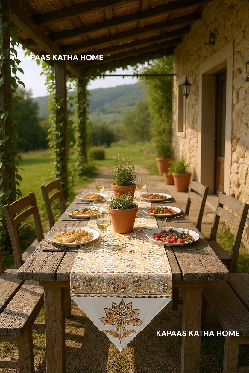 Fancy Floral Blockprint Cotton Table Runner