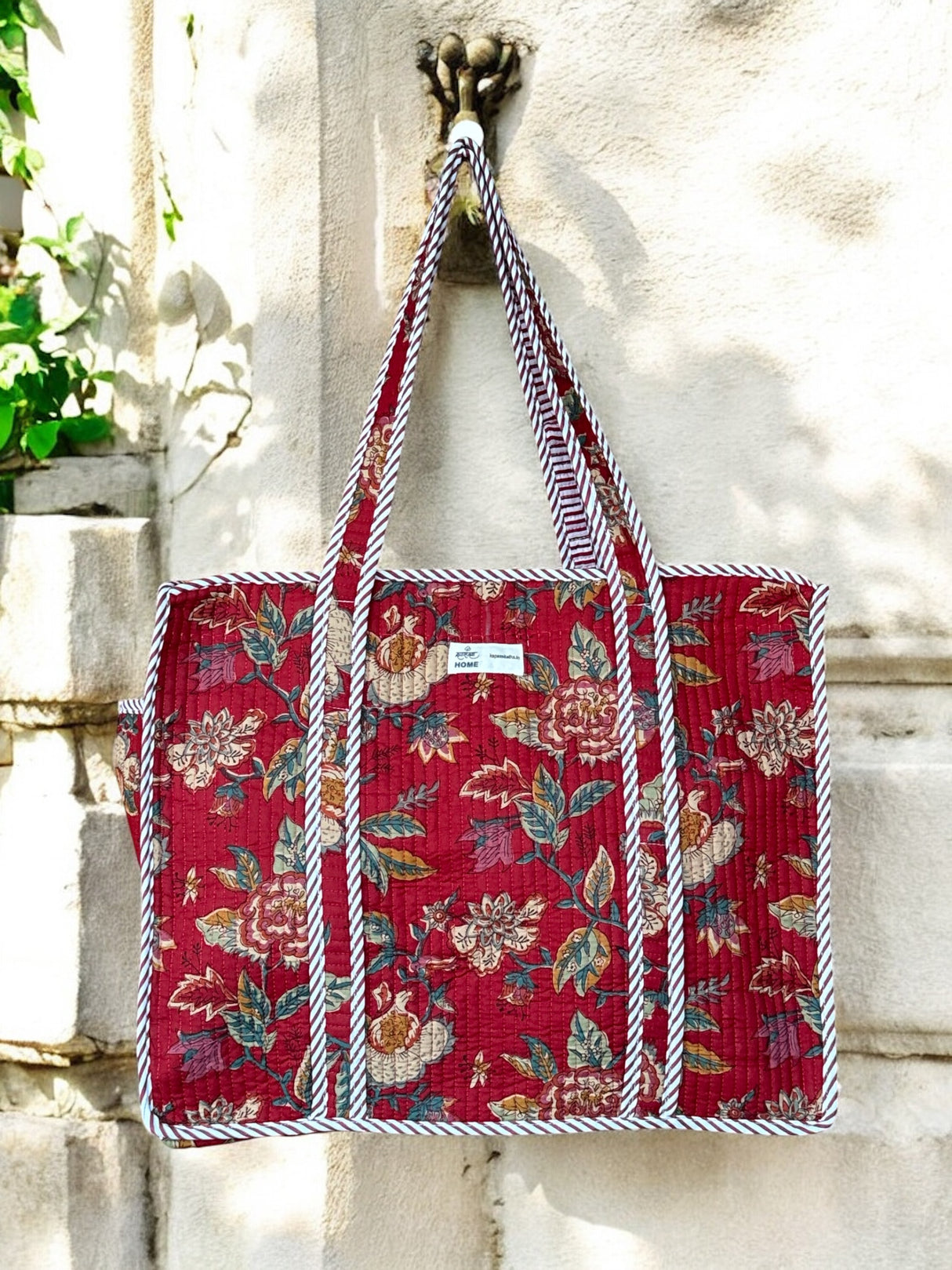 Beautiful Floral Cotton Carryall Handcrafted Tote Bag
