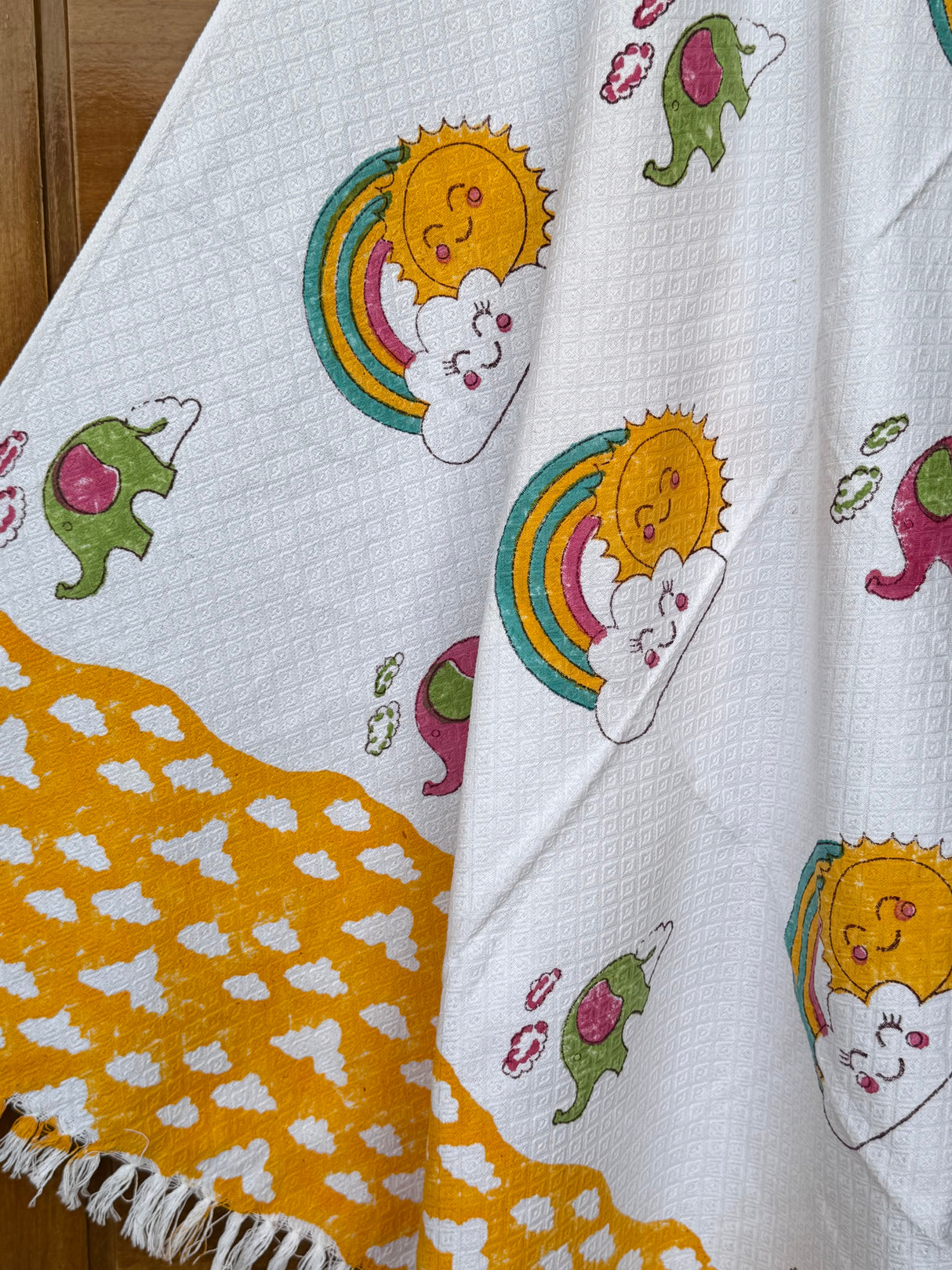 Yellow Sunshine Blockprint Kids Towel – Cotton Jacquard Weave