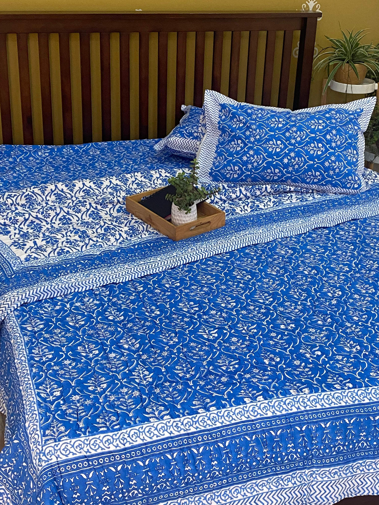 Blue Handblock Printed Bedsheet & Quilt Set